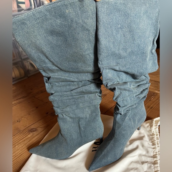 ZARA SLOUCHY DENIM BOOTS - Picture 9 of 16